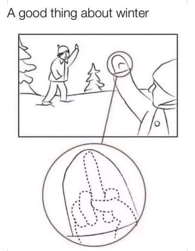 A black-and-white line drawing shows a person in winter clothes waving at another person in the distance. The second person…