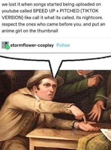A meme image shows a man in a historical painting pointing at another person's hand on a table, with a speech bubble above…