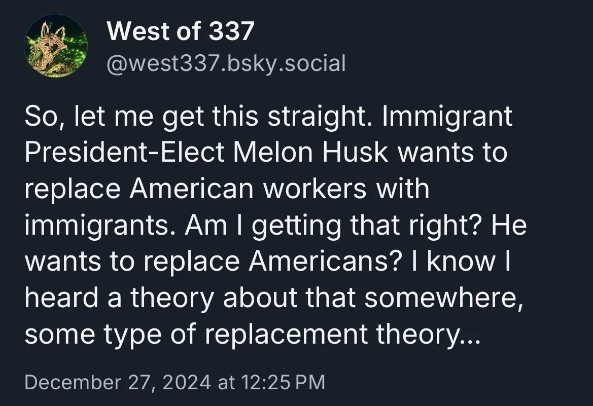 A screenshot of a social media post from 'West of 337' dated December 27, 2024, featuring white text on a dark background…