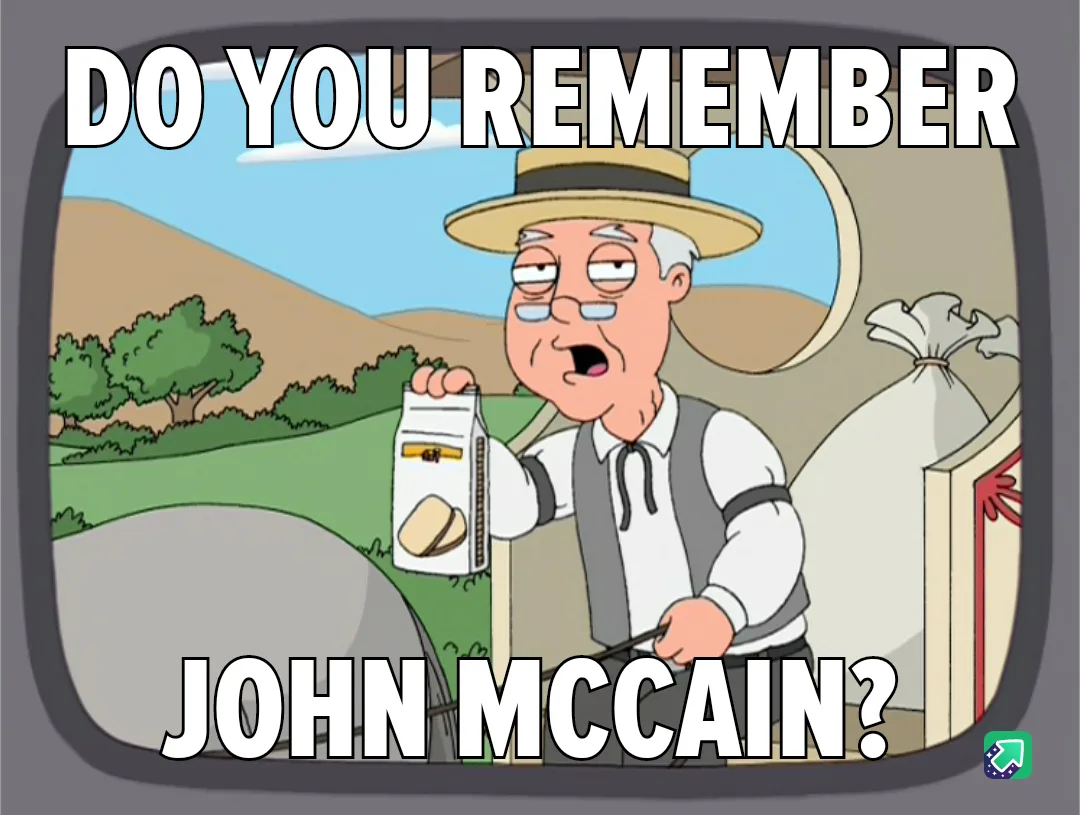 A cartoon image of an elderly man in a straw hat and glasses, holding a milk carton with a sandwich graphic, appears on a TV…