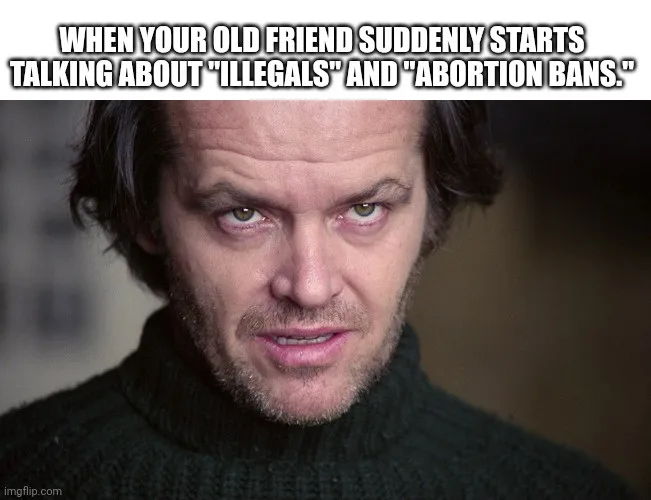 A close-up image of actor Jack Nicholson with a menacing, intense stare, wearing a dark green turtleneck sweater. The…