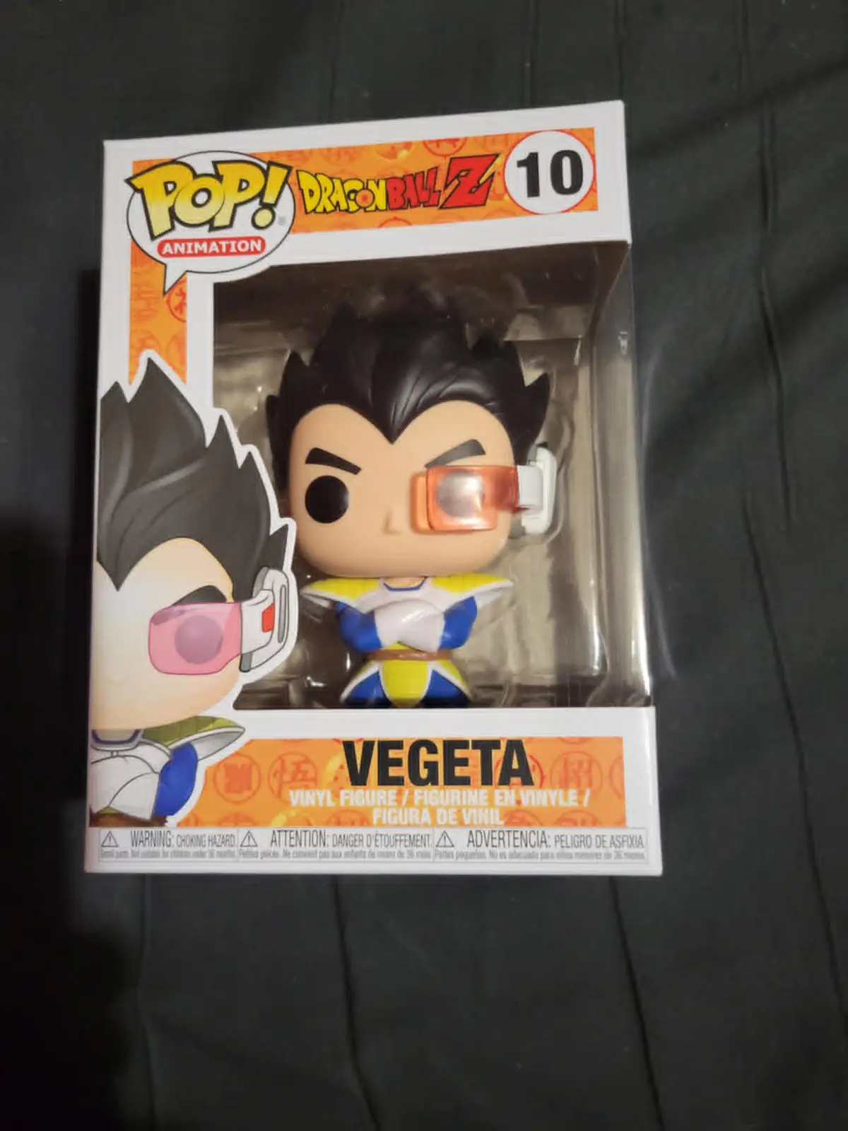 A Funko Pop! Animation vinyl figure of Dragon Ball Z's Vegeta, number 10, is shown in its original packaging. The figure has…