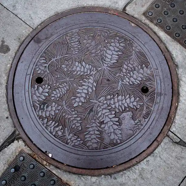 A Unique Pinecone Design on a Manhole Cover!