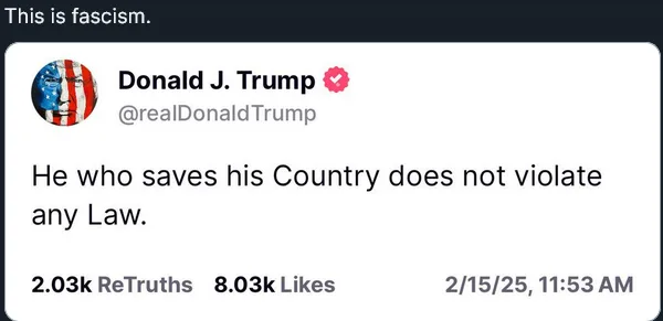 A screenshot of a tweet from Donald J. Trump's verified Twitter account, which reads 'He who saves his Country does not…