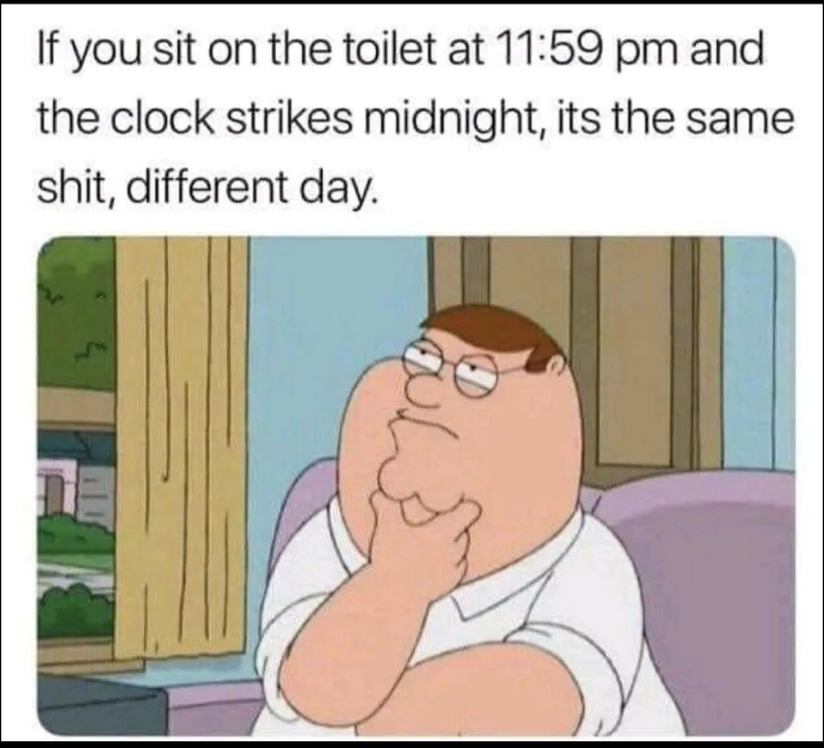The image shows the animated character Peter Griffin from Family Guy sitting on a couch with a thoughtful, slightly bored…