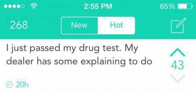 A screenshot of a Reddit post interface with a teal header showing 2:55 PM, 65% battery, and 268 comments. The post text…