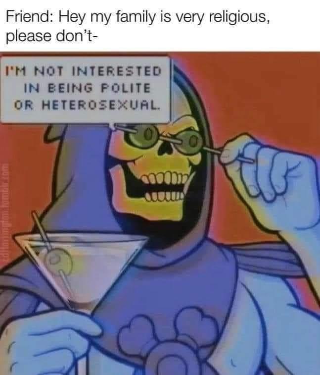 A cartoon skeleton in a blue hooded outfit, holding a martini glass with an olive, adjusts his green sunglasses while a…