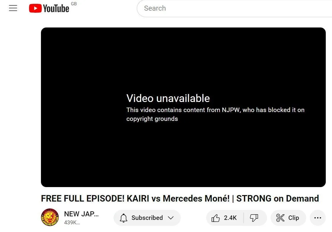 A screenshot of a YouTube video page showing a black screen with the text 'Video unavailable' and a subtext explaining it's…
