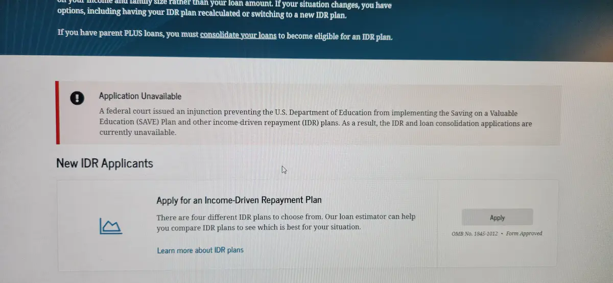 A screenshot of a U.S. Department of Education webpage showing a prominent red-bordered warning box titled 'Application…
