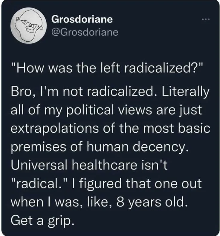 A screenshot of a tweet from user @Grosdoriane with a simple avatar of a cartoon face with glasses. The text humorously…