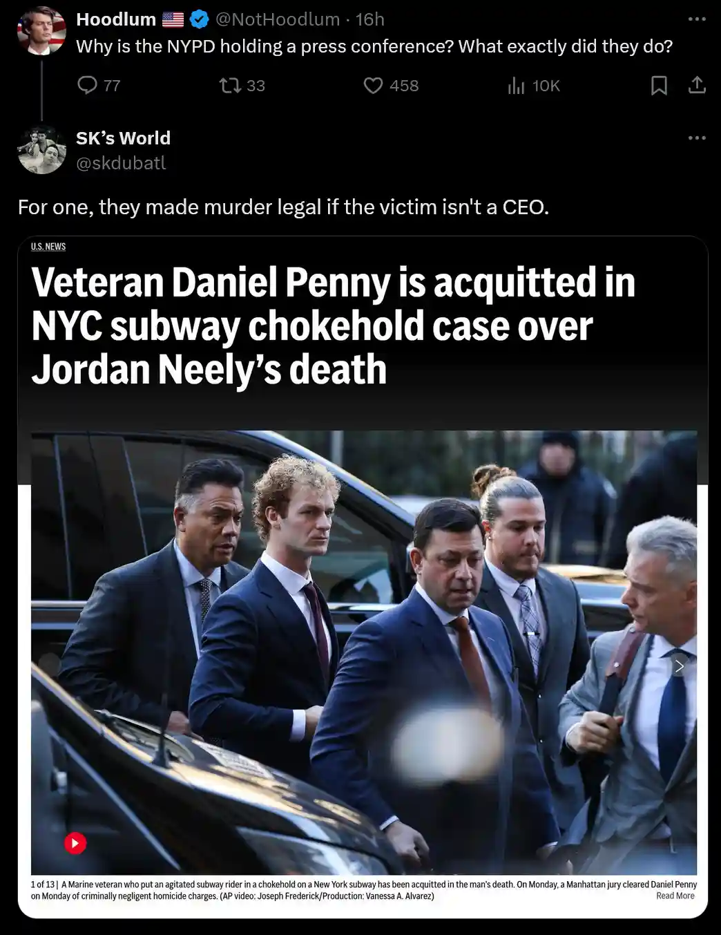A screenshot of a Twitter thread shows a user asking why the NYPD held a press conference, and another user replies with the…