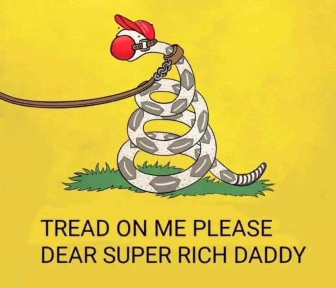 A cartoon snake with a red baseball cap and a leash attached to its head is coiled on a patch of grass against a yellow…