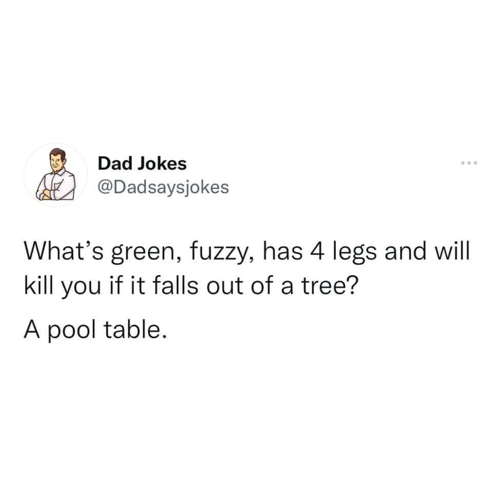 A screenshot of a Twitter post from the account 'Dad Jokes' (@Dadsaysjokes) featuring a classic dad joke. The joke reads…