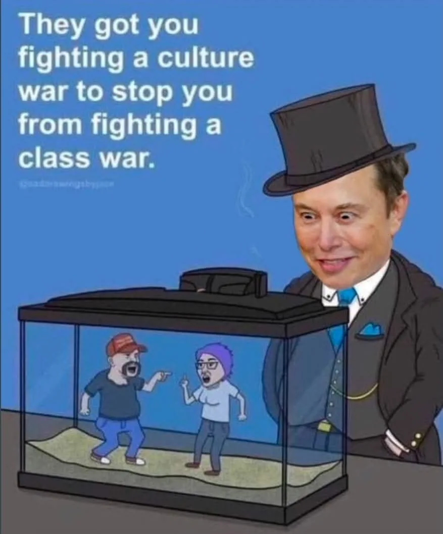 A cartoon image shows a man in a top hat and suit standing beside a fish tank. Inside the tank, two animated characters—a…