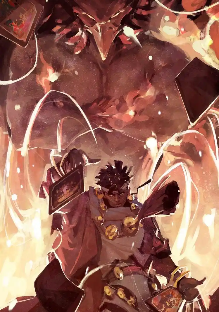 An anime-style illustration shows a small, determined-looking character with spiky hair and golden accessories, surrounded…