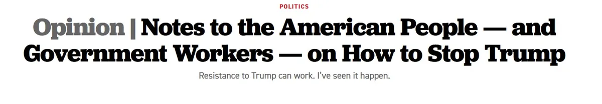 The image displays a newspaper-style opinion piece headline in bold black text, with 'POLITICS' in red above it. The main…