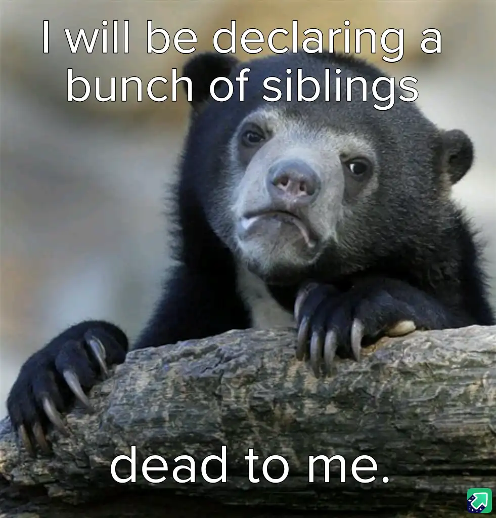 A close-up photo of a sun bear with a sad, resigned expression, resting its paws on a log. White text overlaid at the top…