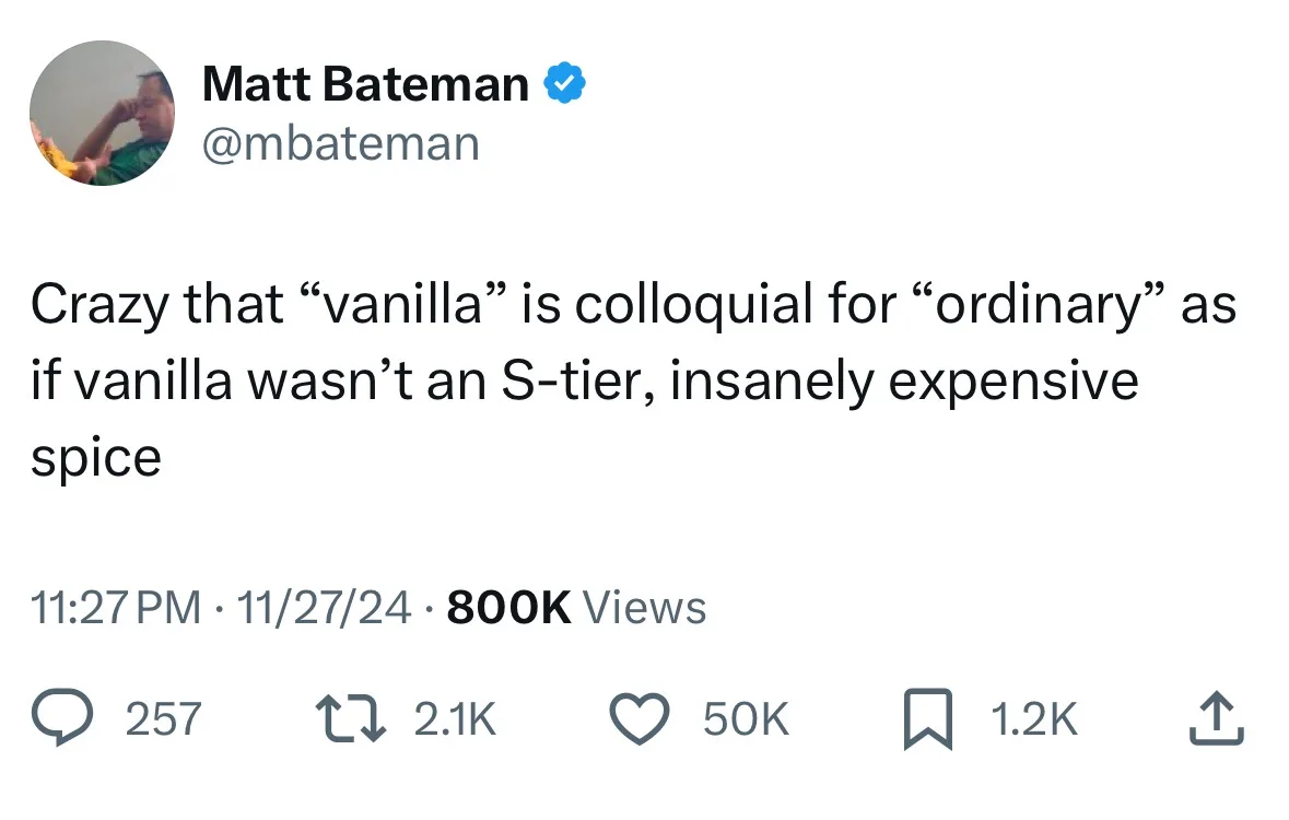 A screenshot of a tweet by verified user Matt Bateman (@mbateman) showing his profile picture and the text: 'Crazy that…
