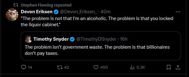 A screenshot of a Twitter thread showing Devon Eriksen reposting a tweet from Timothy Snyder. Eriksen's tweet reads: "The…