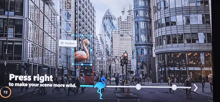 A screenshot of a photo editing app interface overlaid on a London street scene featuring the Gherkin building. A large…