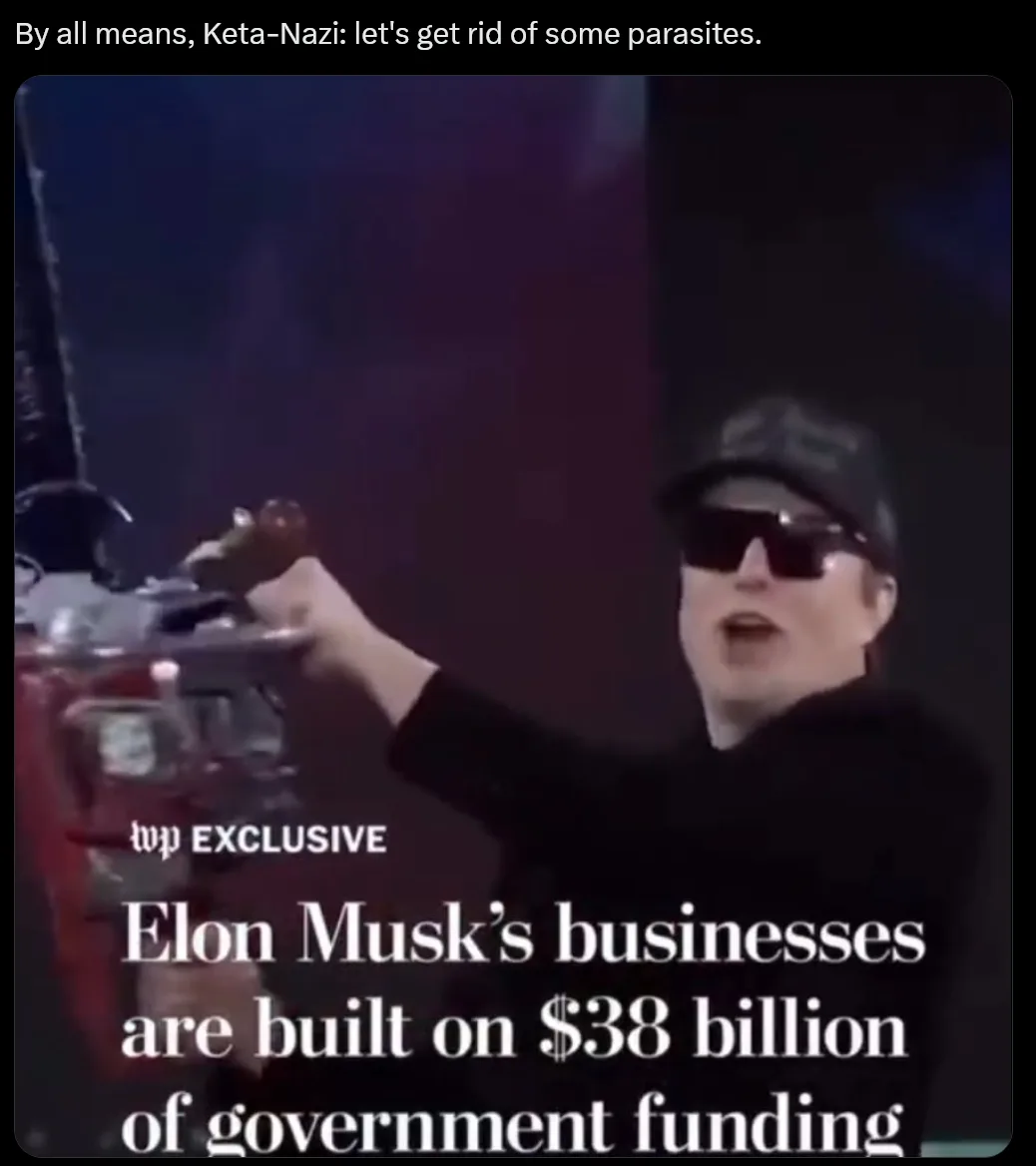A man wearing a black cap and sunglasses holds up a large trophy while a news overlay reads 'wp EXCLUSIVE Elon Musk's…
