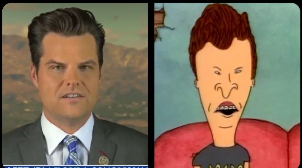 The image is a split-screen meme. On the left is a photo of a man in a suit and tie, likely a politician, with a serious…