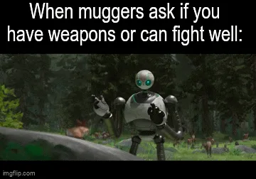 A six-panel meme sequence from the animated movie 'The Mitchells vs. The Machines' shows a robot character being asked if it…