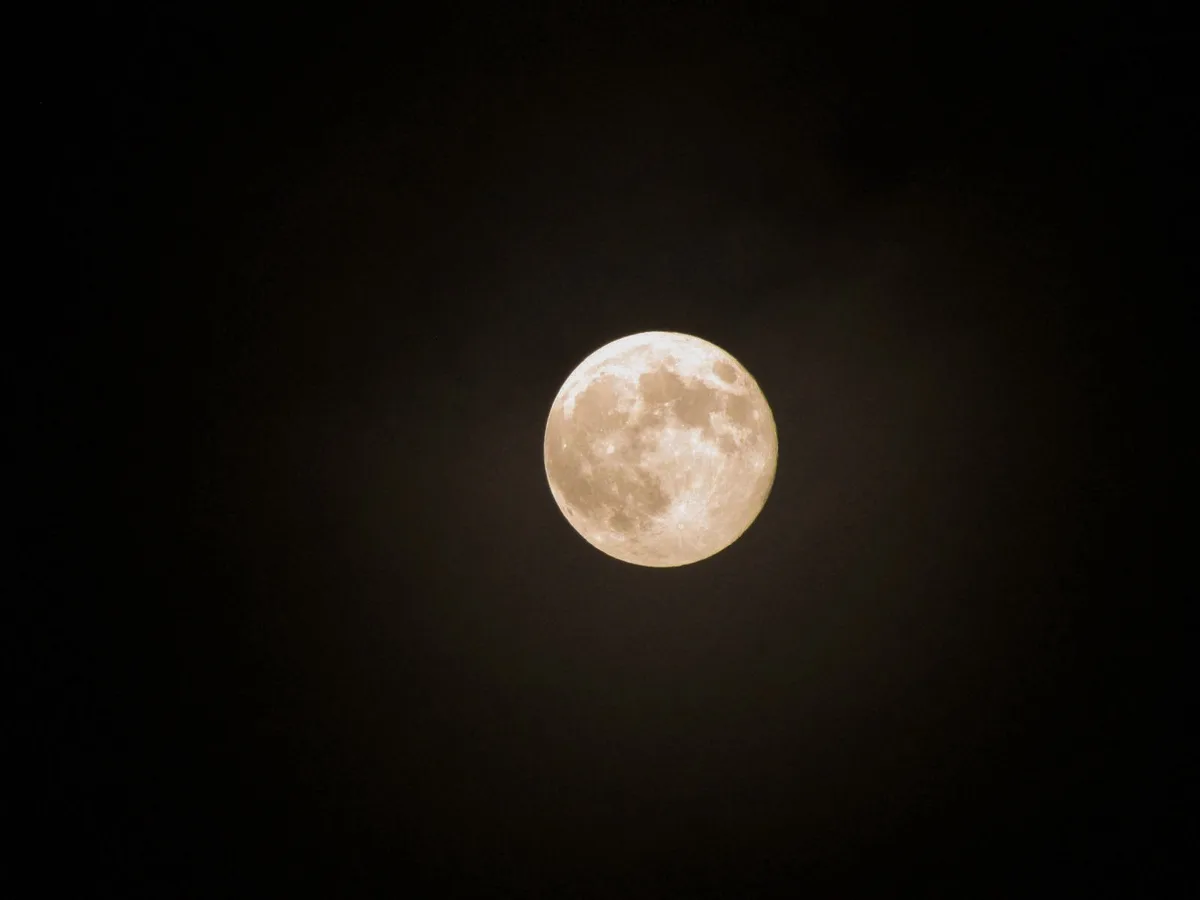 A full moon glowing with a warm, yellowish hue against a dark, cloudy night sky. The overlaid text reads 'i'm not a fan of…