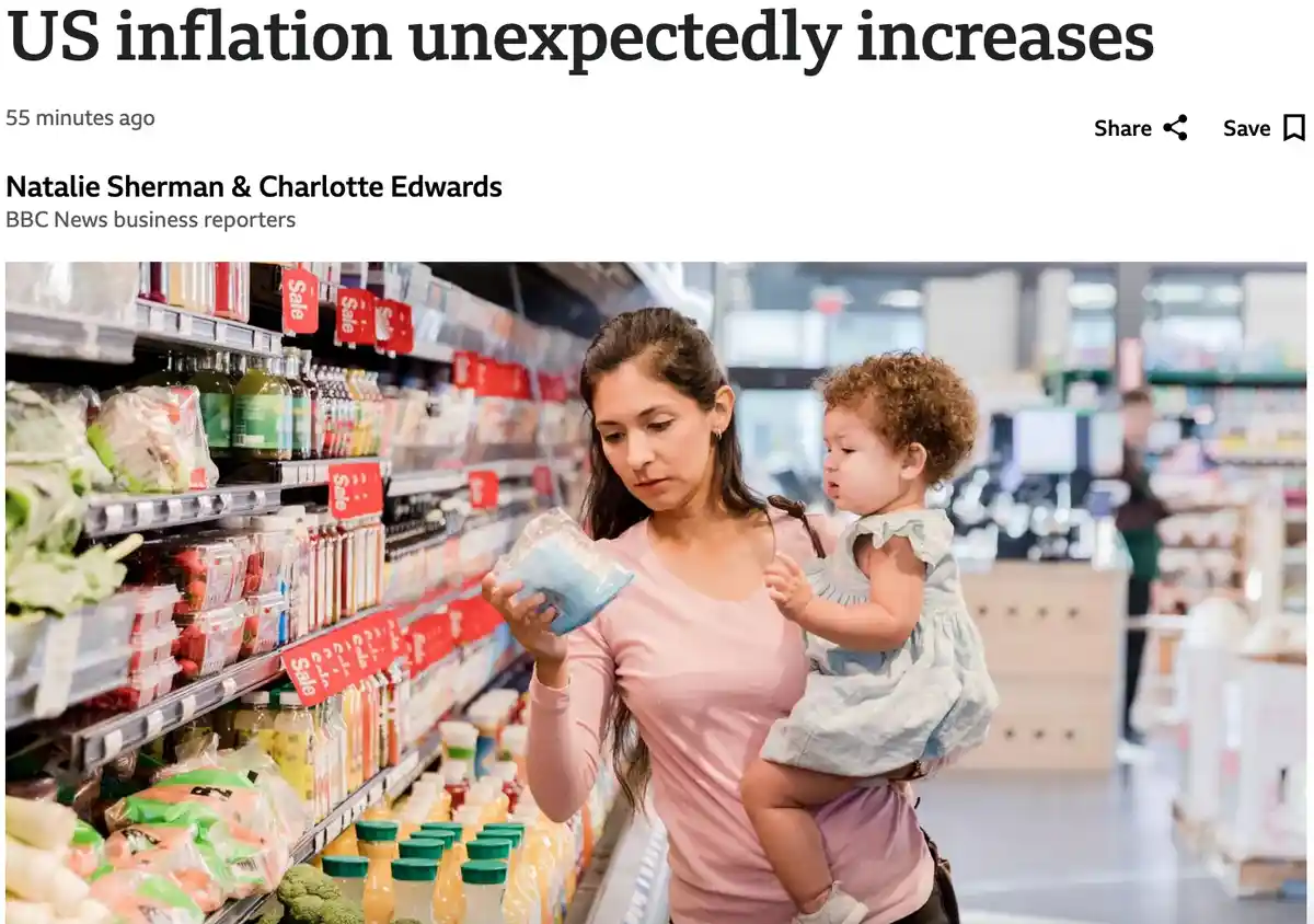 A woman holding a toddler in a grocery store aisle looks intently at a product she's holding, while the image is overlaid…
