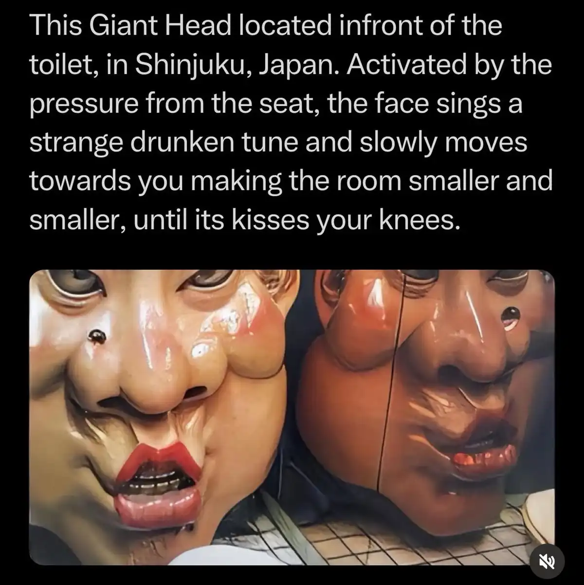 The image shows two large, grotesque, cartoonish human faces with exaggerated features, glossy skin, and red lips…