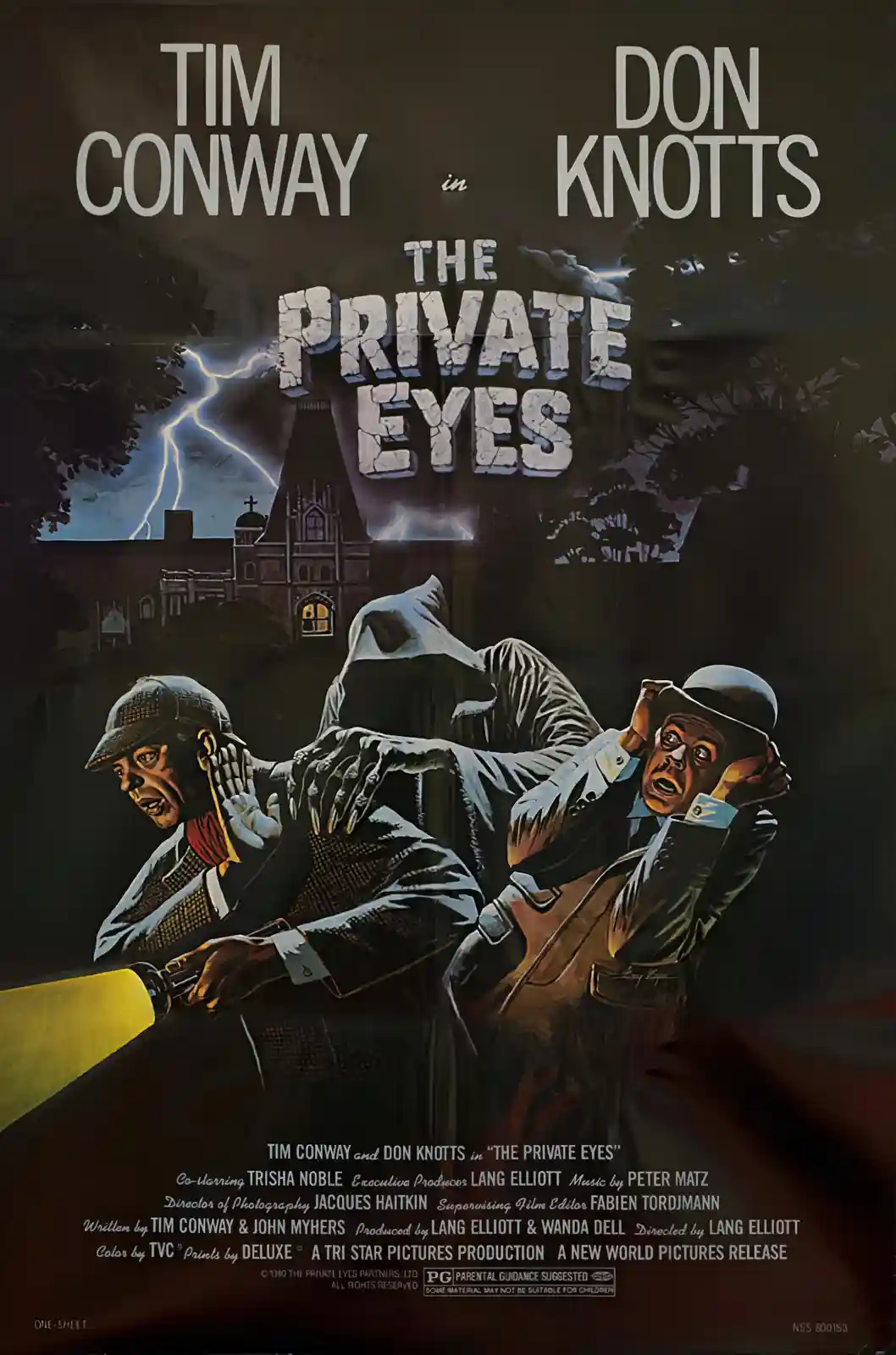 This is a vintage movie poster for 'The Private Eyes,' starring Tim Conway and Don Knotts. The artwork depicts the two…