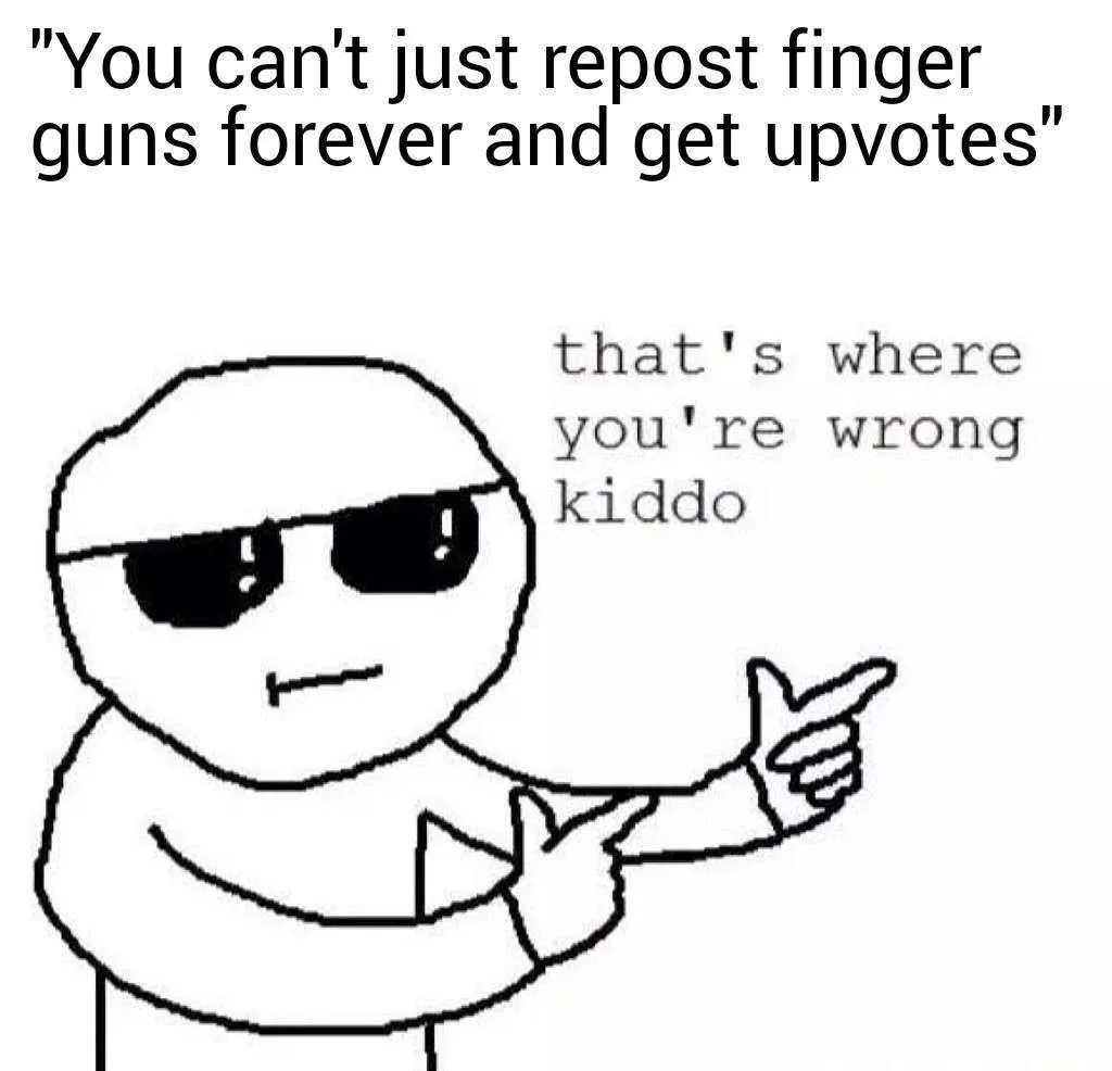 A black-and-white stick figure wearing sunglasses and a hoodie points confidently at the viewer. The text above reads 'You…