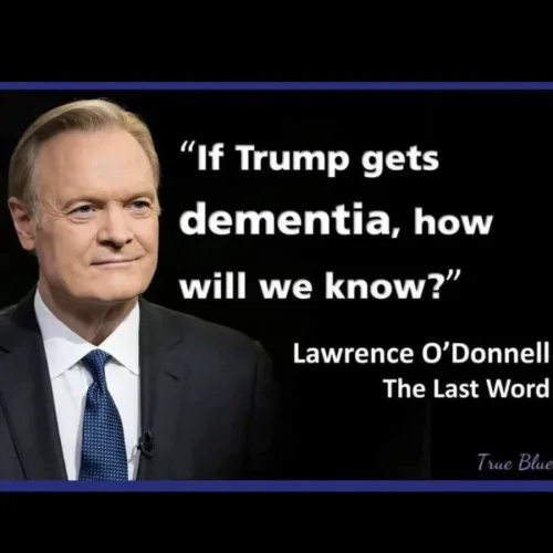 A still image of Lawrence O'Donnell in a suit and tie, smiling slightly, with white text overlaid that reads: 'If Trump gets…