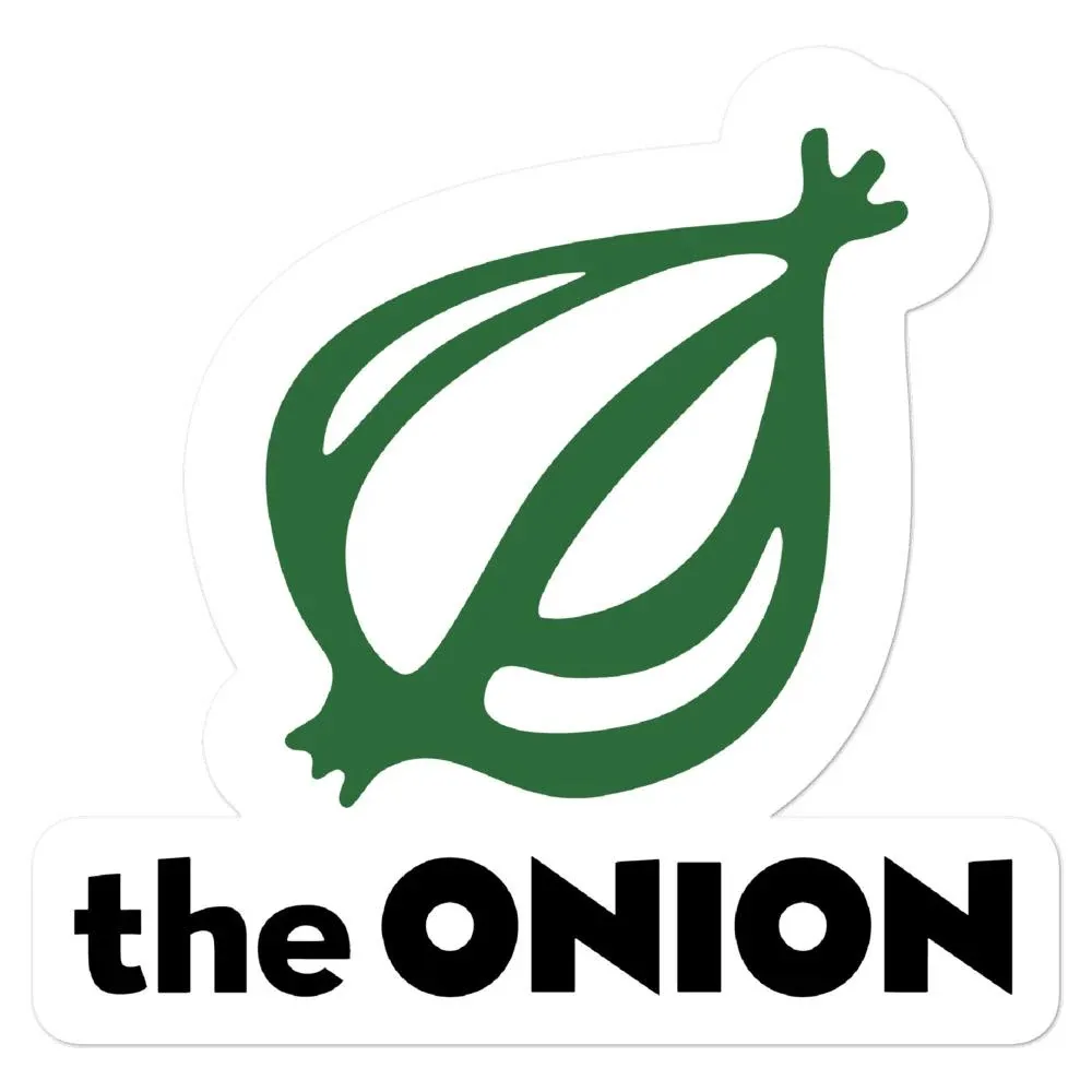 A white sticker with a green stylized onion logo above the bold black text 'the ONION'. The logo is a simplified outline of…