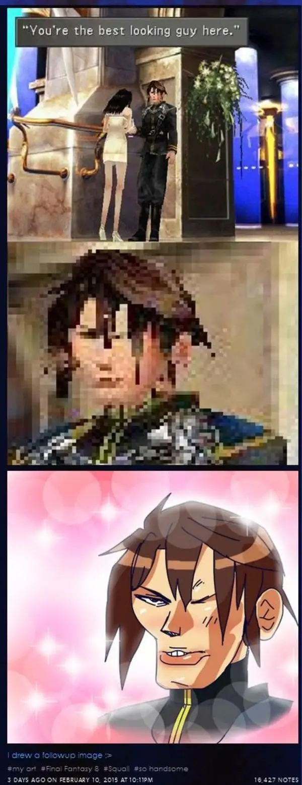 The meme shows three panels: top, a woman in a white dress says to a man in a dark uniform, 'You're the best looking guy…