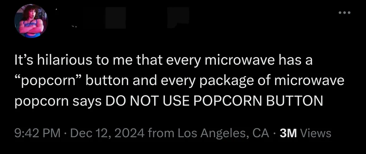 A screenshot of a social media post with white text on a black background. The text reads: 'It's hilarious to me that every…