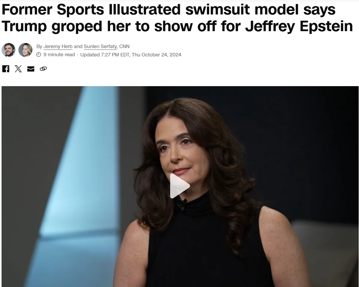 A screenshot of a CNN news article header showing a video thumbnail of a woman with dark wavy hair wearing a black…