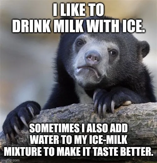 A black bear with a skeptical, unimpressed facial expression is leaning on a log. White bold text overlaid on the image…