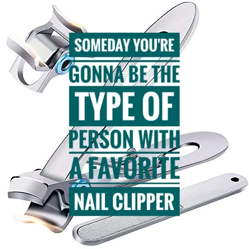 The image displays several metallic nail clippers and a nail file arranged against a white background. Overlaid in bold…