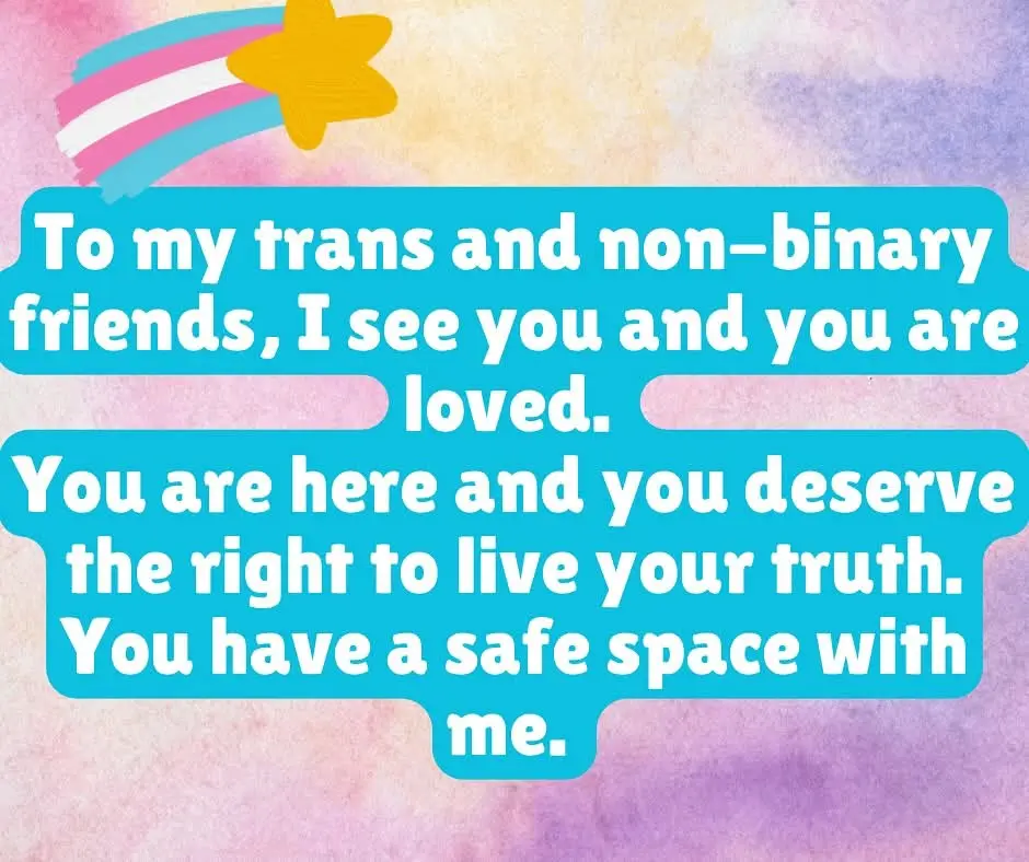 The image features a soft, pastel-colored background with a rainbow-colored star and a trans flag motif in the top left…