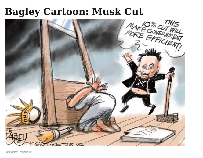 A cartoon depicts a man in a black suit, holding a sledgehammer, jumping joyfully while shouting 'THIS 10% CUT WILL MAKE…