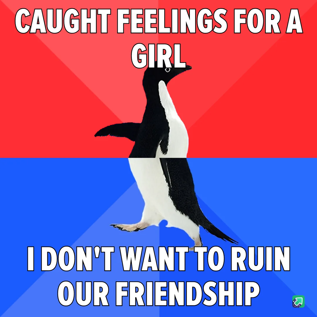 A penguin stands upright against a red and blue background, with white bold text overlaid. The top text reads 'CAUGHT…