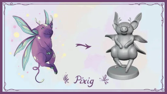 Six panels show a fantasy creature with wings and horns transforming into a pig-like statue. Each panel displays the…