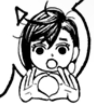 A black-and-white cartoon drawing of a young girl with short hair, wide eyes, and a surprised expression, holding a heart…