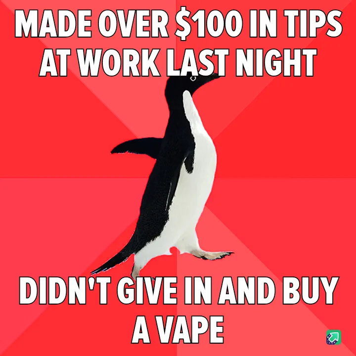 A black-and-white penguin stands against a red background with diagonal stripes. The text at the top reads 'MADE OVER $100…