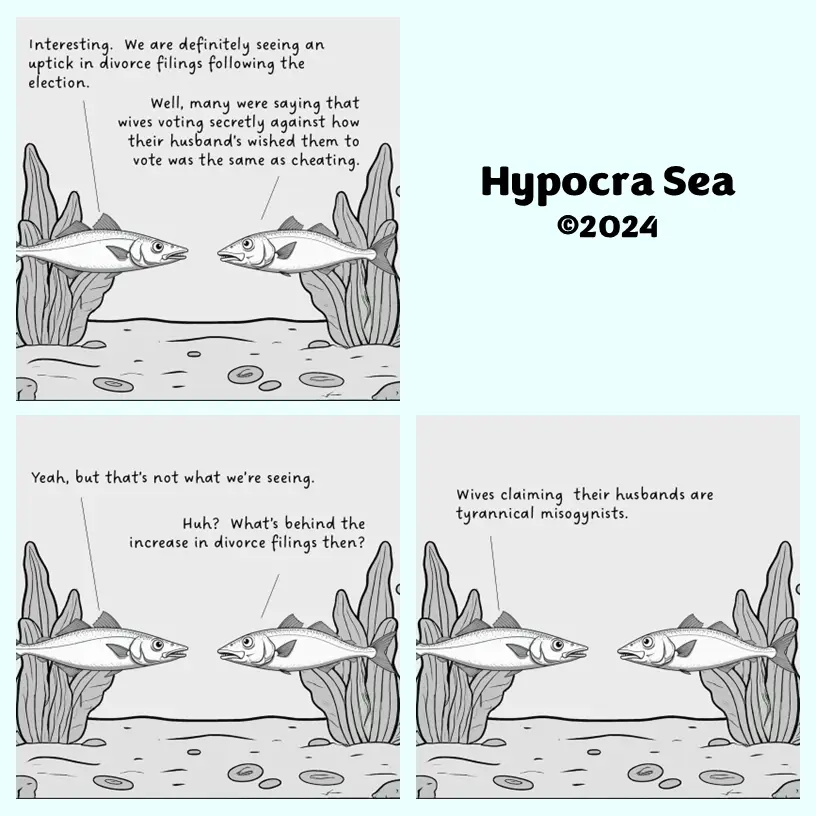 A four-panel comic strip featuring two fish in an aquarium setting, each panel showing them conversing with speech bubbles…