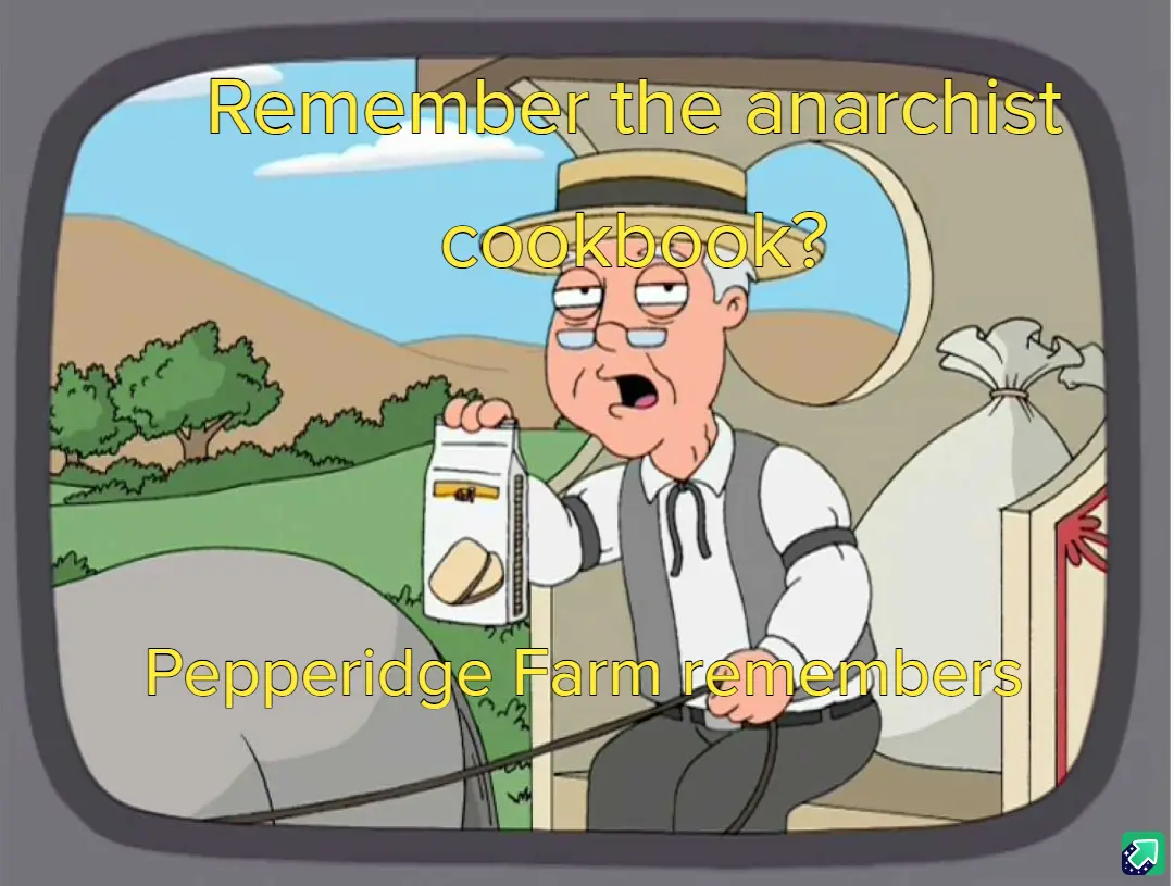 A cartoon man in a straw hat and vest holds up a Pepperidge Farm cookie package while sitting in a vehicle, with text…