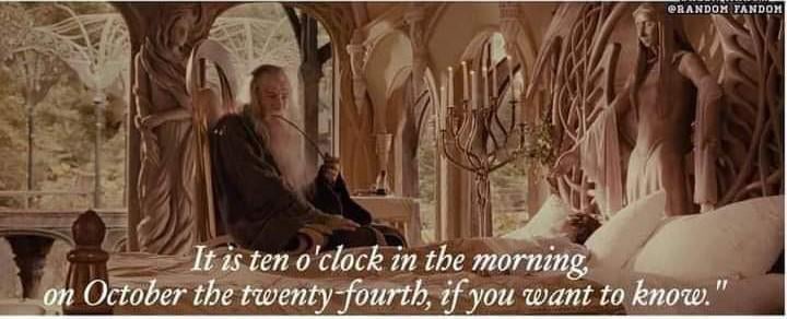 An image from 'The Lord of the Rings' shows Gandalf sitting in a throne room with ornate tree-like pillars and candelabras…