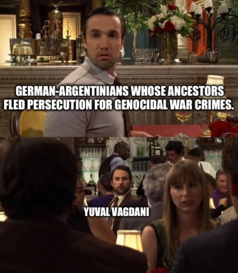 The image is a two-panel meme. The top panel shows a man in a bar looking shocked, with text overlay reading…