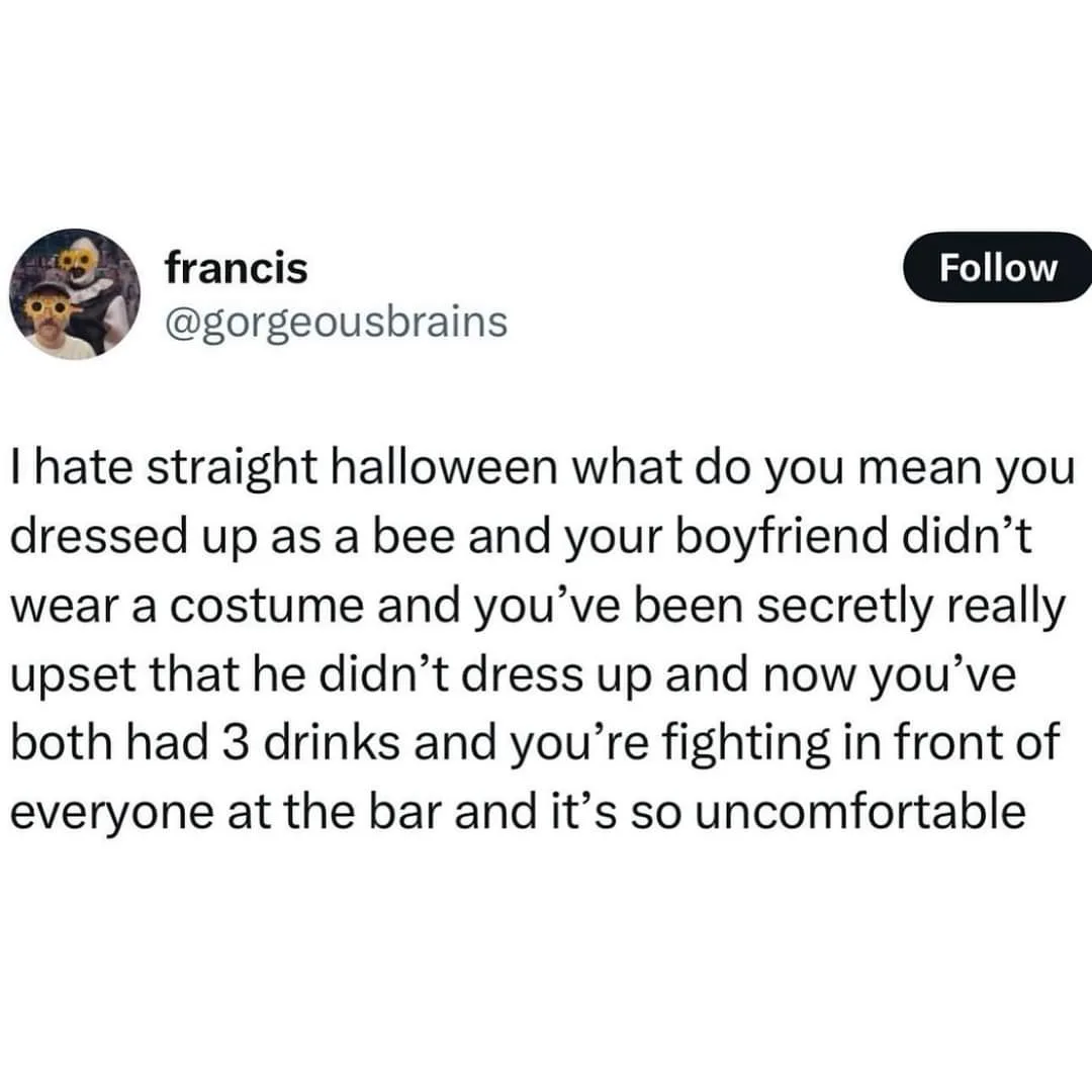 A screenshot of a social media post by 'francis' (@gorgeousbrains) with a 'Follow' button. The post contains a long text…
